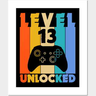 Level 13 Unlocked Funny Video Gamer Birthday Novelty T-Shirt Posters and Art